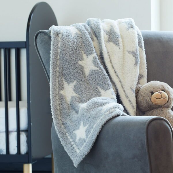 Gray Cozy Reversible Stars Infant Blanket, Unisex, Polyester - Image 3