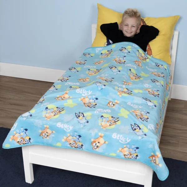 Coral Plush Toddler Blanket 40" x 50" Character Print in Blue - Image 2